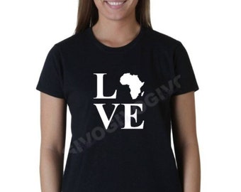 Women's LOVE Africa Shirt, Continent T-Shirt, Short Sleeve Tee for Ladies, Black History Month, Black Every Month, African Shirt Women