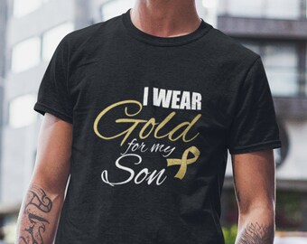 Childhood Cancer Awareness Shirt, I Wear Gold For My Son Tee, Gold Ribbon Shirt, Support Shirt, Cancer Awareness Gift, Family Support Tee