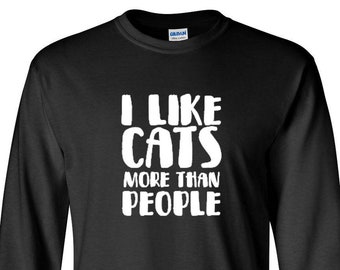 Long Sleeve I Like Cats More Than People T Shirt - Christmas Cat Shirt, Funny Cat Shirt, Retro Coffee Shirt, Vintage Cat Shirt, Cat Owner