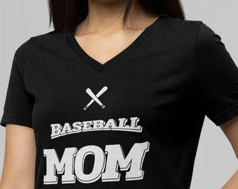 V-neck - Baseball Mom Shirt, Game Day Tee, Softball Mom Outfit, Sports Mama Shirt, Cute Baseball T-Shirt, Mother's Day Gift, Mom Life Tee