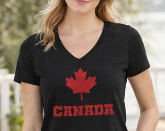 Canada Flag V Neck Shirt, Canadian Maple Leaf Shirt Women, Canada Pride Shirt, Womens V Neck Tee, Canada Day Shirt, Travel Canada Shirt