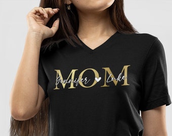 V-neck - Custom Mom Shirt, Mama Shirt With Names, Personalized Mom T-shirt, Custom Mama Shirt, Mother's Day Shirt, Mom With Children Names