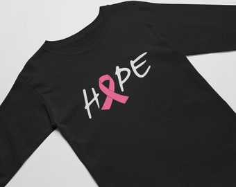 Hope Long Sleeve Shirt, Breast Cancer Awareness Shirt, Black Cancer Survivor Gift, Pink Ribbon Support Tee, Inspirational Cancer T Shirt
