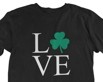 LOVE - Retro Shamrock Shirt, Shenanigans Shirt, Cute St Patricks Day Shirt, Lucky Tee, Irish Shirt, Four Leaf Clover