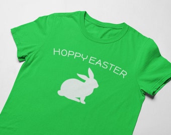 Women's - Hoppy Easter T Shirt, Happy Easter, Easter Sunday Tee, Easter Bunny T-Shirt, Holiday Outfit, Christian