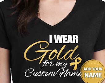 Custom Gold Ribbon Shirt, Childhood Cancer Awareness Tee, Personalized Support Shirt, Pediatric Cancer Fighter Gift, I Wear Gold Shirt