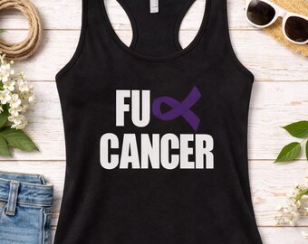 FU Cancer Tank Top, Pancreatic Cancer Awareness Shirt, Purple Ribbon Support Tee, Womens Racerback Tank, Survivor Support Gift