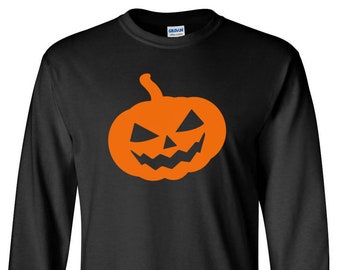 Pumpkin #2 Halloween Shirt, Long Sleeve Fall Shirt, Mens Autumn Tee, Holiday Family Shirt, Black Cotton Halloween Party Shirt