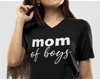 V-neck - Mom of Boys Shirt, Women's V-Neck, Funny Parenting Tee, Gift for Mom, Mother's Day Present, Comfortable Casual T-Shirt