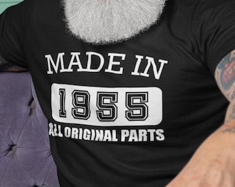 Made In 1955 All Original Parts Shirt, Mens Vintage Retro Tee, Funny 70th Birthday Gift, Classic Nostalgic Apparel, Handmade Birthday Shirt