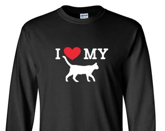 Long Sleeve - I Love My Cat T Shirt, Cat Person Tshirt, Loves Cats Gifts, Cat Lover Shirt, Cats And Coffee, Christmas Cat Shirt, Funny Cat