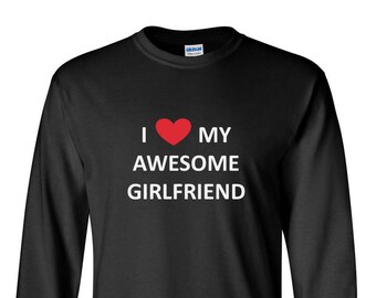 Long Sleeve - I Love My Awesome Girlfriend T-Shirt, Valentine's Day Gift Idea, Anniversary Tee Shirt, Cupid, Red Heart, LOVE