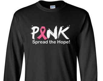 Long Sleeve Men's - Pink Spread The Hope T-Shirt - Just Beat It Tee Shirt For Him - Support Pink Ribbon - The Breast Cancer Awareness Month