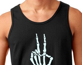 Glow in the Dark Skeleton Hand Tank Top, Peace Sign Shirt, Mens Hippie Tank, Halloween Shirt, Glow Graphic Tee, Skeleton Tank Top, Spooky