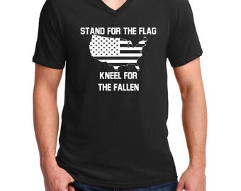Stand For The Flag Kneel For The Fallen V Neck Shirt, Patriotic Army Tee, Veterans Day Gift, Military Shirt, USA Holiday Shirt for Men