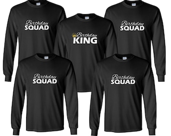 Birthday Squad Long Sleeve Shirt, Birthday King Tee, Funny Bday Party Top, Men’s Group Celebration Shirt, Matching Birthday Outfit, Black