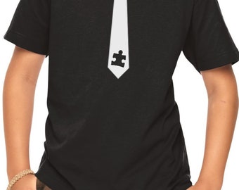 Fake Tie Autism Shirt, Youth Kids Autism Awareness Tee, Support Gift Boys Girls, Autistic Pride Shirt, Autism Society Awareness Top