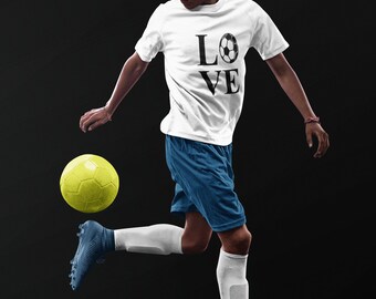 LOVE Soccer T Shirt, Player T-Shirt, Ball Lover, Football Gift, Fan, Team Support Tee, Soccer Dad, Christmas Gift