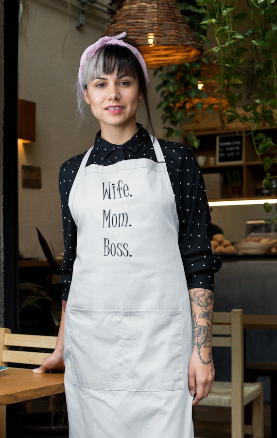 Apron Wife Mom Boss, Kitchen Apron With Three-section Pocket