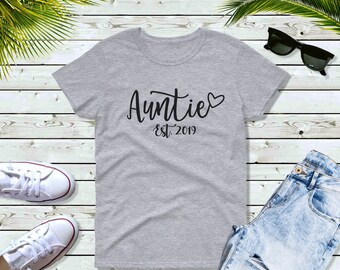 Womens - Auntie Est 2023 T Shirt, CUSTOM Year, Gift for Aunt, Gift for Auntie, Promoted To Auntie Shirt, Pregnancy Reveal, Auntie To Be