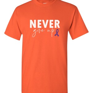 Camiseta "Nunca te rindas": Concientización sobre la epilepsia y el cáncer de páncreas Naranja