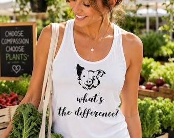 What's The Difference Racerback Tank, Vegan Lifestyle Gift, Animal Rights Advocate Apparel