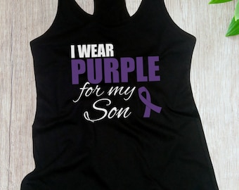 Women's Tank Top - I Wear Purple For My Son T Shirt, Purple Ribbon T-Shirt, Epilepsy, Pancreatic Cancer, Mental Health Awareness Support