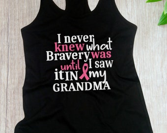 Grandma Bravery Tank Top, Breast Cancer Awareness Shirt, Pink Ribbon Survivor Gift, Inspirational Support Tee, Women’s Racerback Tank