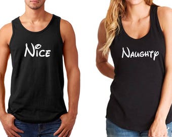 Tank Top Nice & Naughty - Christmas Shirts - Funny Couple T-Shirts - Matching SET - Womens Mens Tees - Disney Shirts - Cute Holiday Tees