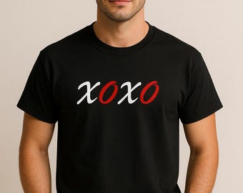 XOXO Design Tee, Hugs And Kisses Top, Mens Valentines Apparel, Romantic Couples Gift, Cute Love Outfit, Handmade Vinyl Item, Crewneck Style