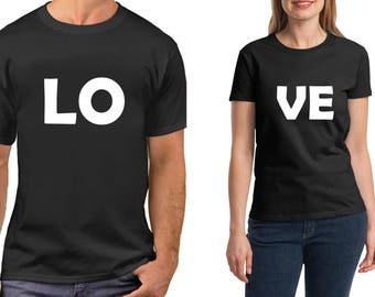 LOVE Couple Shirts, Funny Matching T-Shirts, Valentine's Day Gift, Anniversary Tees, Soul Mate, Heart Hand Set