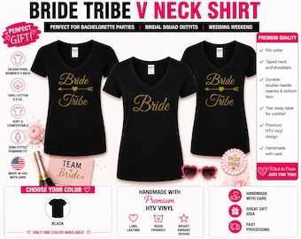 Bride Tribe V Neck Shirt, Bachelorette Party Tee, Bridal Squad Outfit, Bridesmaid Gift, Wedding Weekend Shirt