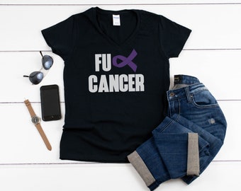 Womens V-neck - FU Cancer T Shirt, Pancreatic Cancer, Cancer Survivor, Cancer, Awareness, Cancer T-shirt, Cancer Support, Cancer Sucks