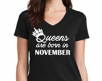 Custom Birthday Shirt Women, Queens Are Born In Any Month Tee, Personalized Month Gift, Birthday Queen Shirt, Womens V Neck Tee Gift Idea