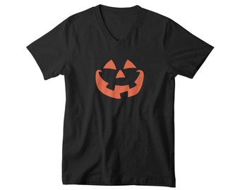 Mens V-neck - Pumpkin Face T Shirt, Halloween Shirt, Pumpkin Shirt, Jack O Lantern Shirt, Trick Or Treat, Scary Pumpkin Face