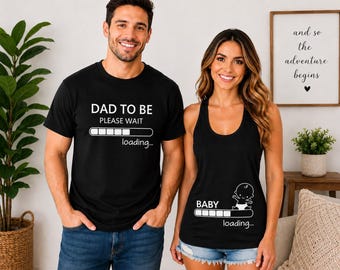 Pregnancy Announcement Shirt Set, Baby Loading Tank, Dad To Be Tee, Matching Mom Dad Reveal, Expecting Parents Gift