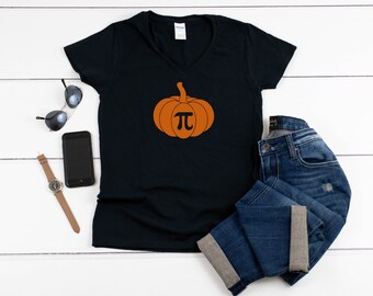 Pumpkin Pi Shirt, Women’s V-Neck Tee, Pumpkin Pie Shirt, Funny Thanksgiving Shirt, Math Gift Tee, Fall Shirt, Pi Symbol Shirt, Autumn Outfit