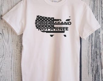 Men's Take A Stand Not A Knee T-Shirt - I Don't Kneel Tee - NFL Boycott Shirt - American Flag - Stand For The Anthem