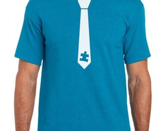 Fake Tie Shirt- Autism Dad T-Shirt - Autism Awareness T-Shirt - Autism Society Support Tee - Autistic Gift