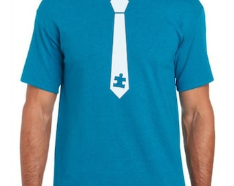 Fake Tie Shirt- Autism Dad T-Shirt - Autism Awareness T-Shirt - Autism Society Support Tee - Autistic Gift