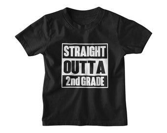 Youth Kids - Straight Outta Second Grade Shirt - Outfits - Elementary School T-Shirt - Back to School Tee - 2nd Graduation - Boys & Girls