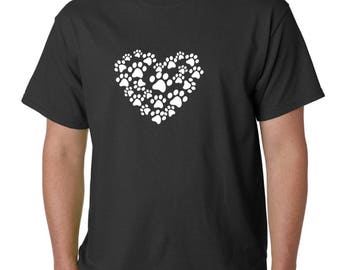 Heart Paw T-Shirt Dog Cat Animal Lover Pet Tee T Shirt Valentines Day Love Paws