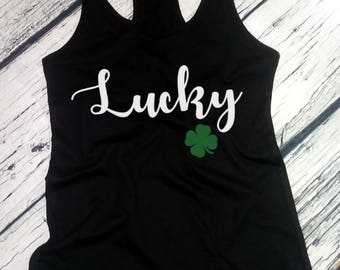 Ladies Tank Top, Lucky - Saint Patrick's Day Shirt, Green Clover, Irish Shamrock T-Shirt, St. Patricks Day Shirt