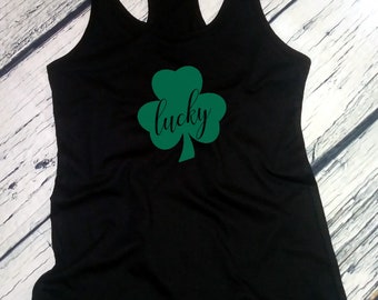 Lucky Clover Tank Top for Women, St Patrick’s Day Shirt, Funny Shamrock Tank, Irish Holiday Outfit, Pub Crawl Party Top