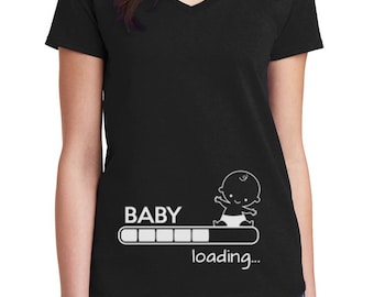 Baby Loading V-neck Shirt, Pregnancy Tee, Pregnancy Announcement Shirt, Pregnancy Reveal, New Baby Gift, Gift for New Mom, Early Pregnancy