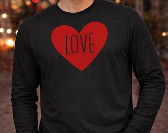 Love Heart Shirt, Long Sleeve Tee, Valentine Day Outfit, Anniversary Gift, Romantic Top, Minimal Design, Holiday Present Idea