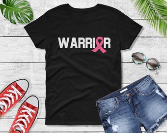 Womens Warrior T Shirt, Breast Cancer Awareness Tee, Pink Ribbon Support Top, Ribbons For A Reason Shirt, Marathon Survivor Gift Shirt
