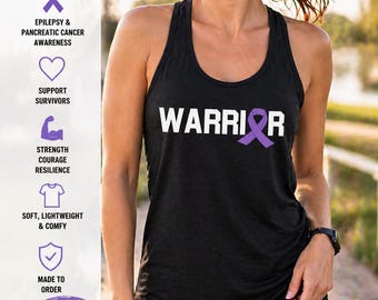 Warrior Tank Top, Purple Ribbon Shirt, Epilepsy Awareness Tank, Pancreatic Cancer Top, Survivor Gift, Support Workout Racerback Tank