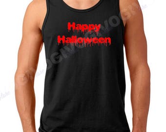 Mens Tank Top, Happy Halloween Shirt, Scary Funny Tee, Halloween Costume, Spooky Horror Shirt, Party Tank, Black Cotton Tank Top