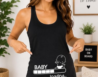 Baby Loading Tank Top, Pregnancy Announcement Shirt, Funny Maternity Racerback, Mom To Be Gift, Baby Reveal Tank